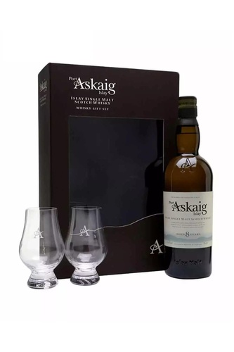 WHISKY ECOSSE ISLAY SINGLE PORT ASKAIG coffret 2 verres 45.8% 70CL