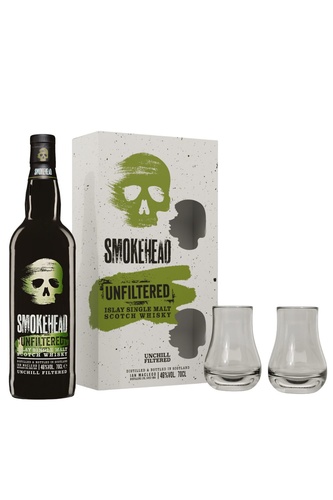 WHISKY ECOSSE ISLAY SINGLE MALT SMOKEHEAD UNFILTERED COFFRET 2 VERRES 46% 70CL